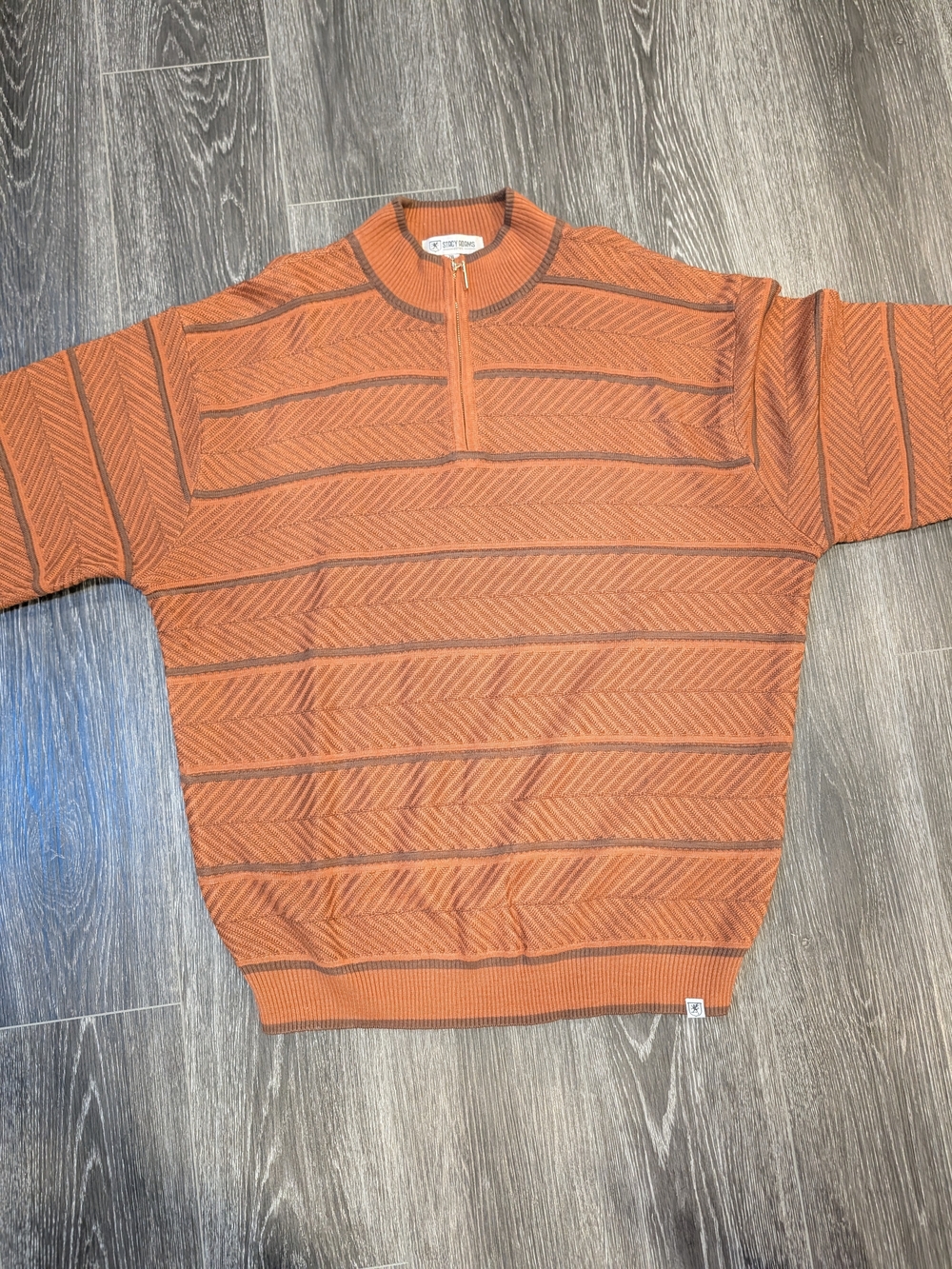 Men's Orange Half-Zip Chevron Crewneck Sweater